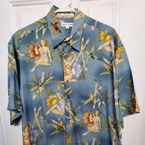 PIERRE CARDIN MENS RAYON SHIRT WITH BATHING BEAUTYS AND BAMBOO ARTWORK